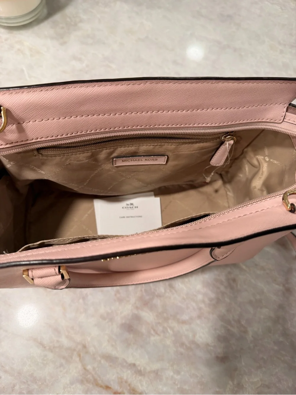 Michael Kors Pink Saffiano Leather Satchel with Crossbody Strap